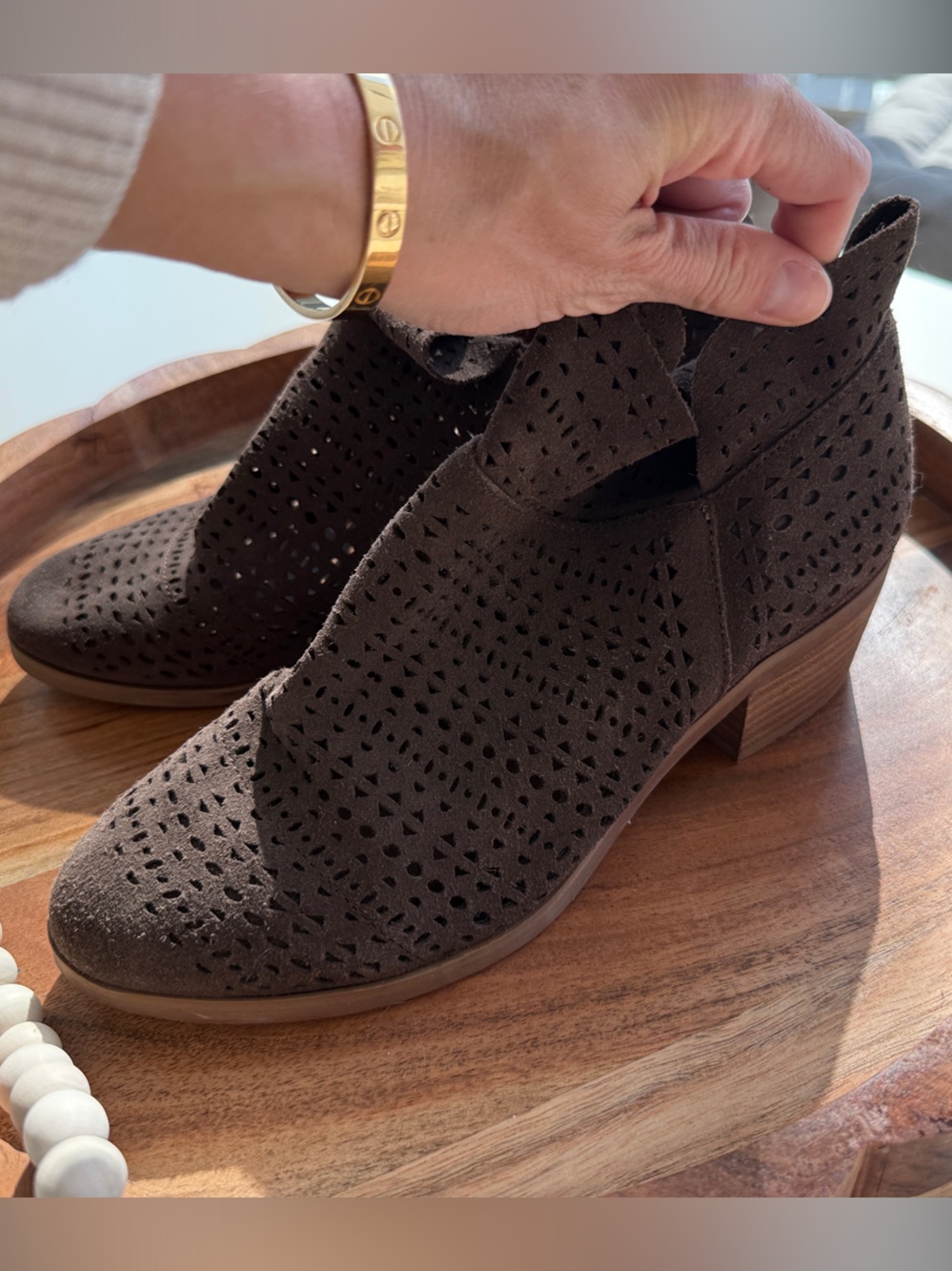 Crown Vintage Dark Brown Perforated Suede Ankle Booties